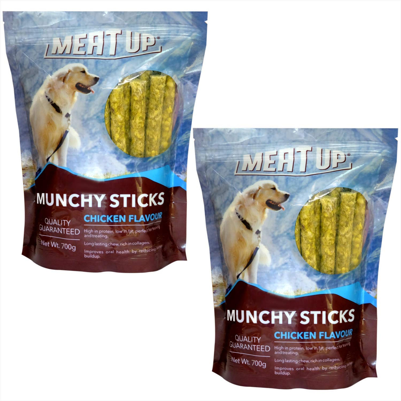 Meat Up Dog Treat Munchy Sticks, Chicken Flavour 700G (Buy 1 Get 1 Free ) Total 1.4Kg Pack - All Life Stages