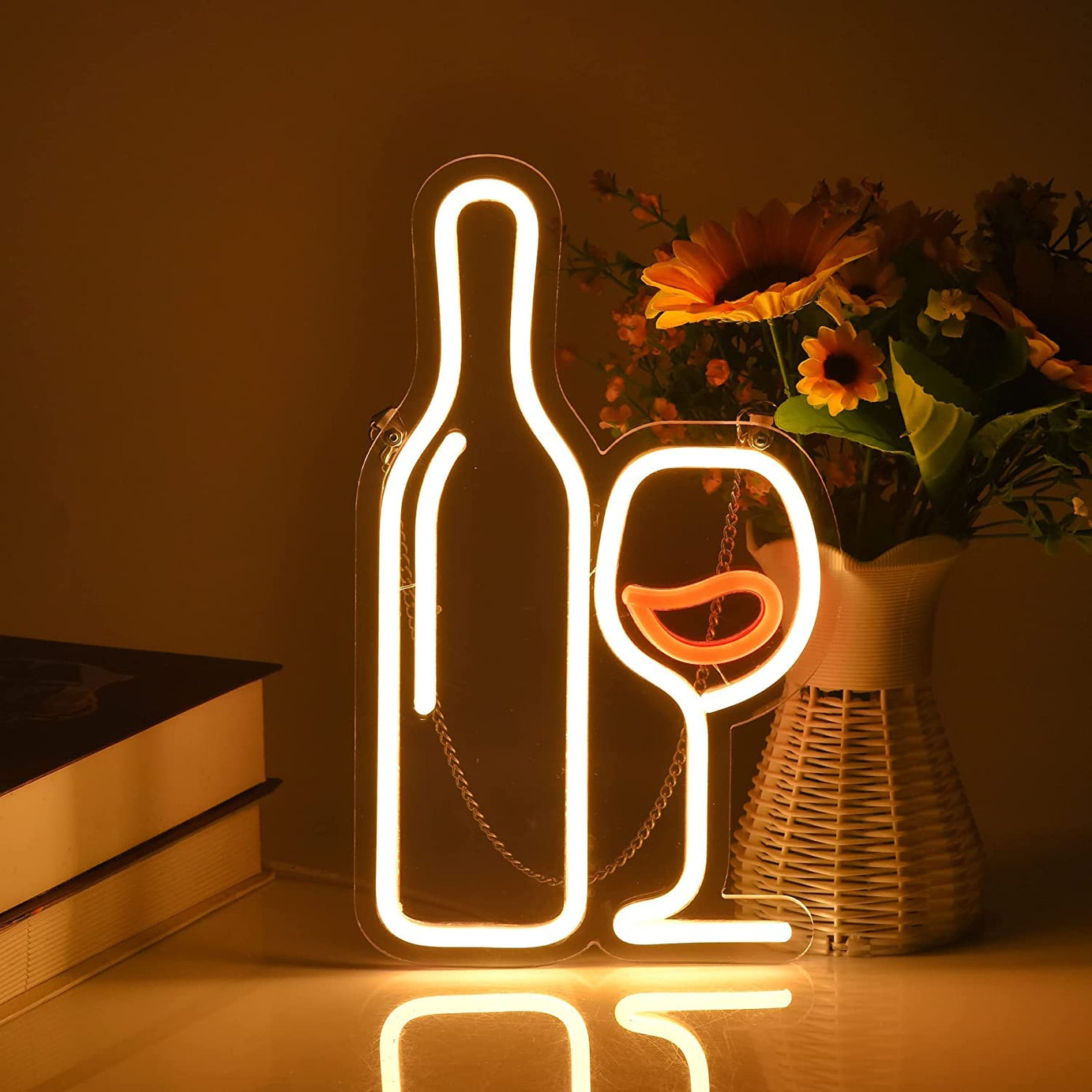 THE PARTY PLANET Bottle And Goblet Led Neon Signs Beer Bar Club Bedroom Neon Lights For Office Hotel Pub Cafe Wedding Birthday Party Man Cave Night Light Art Wall Lights 13" X 7.5"