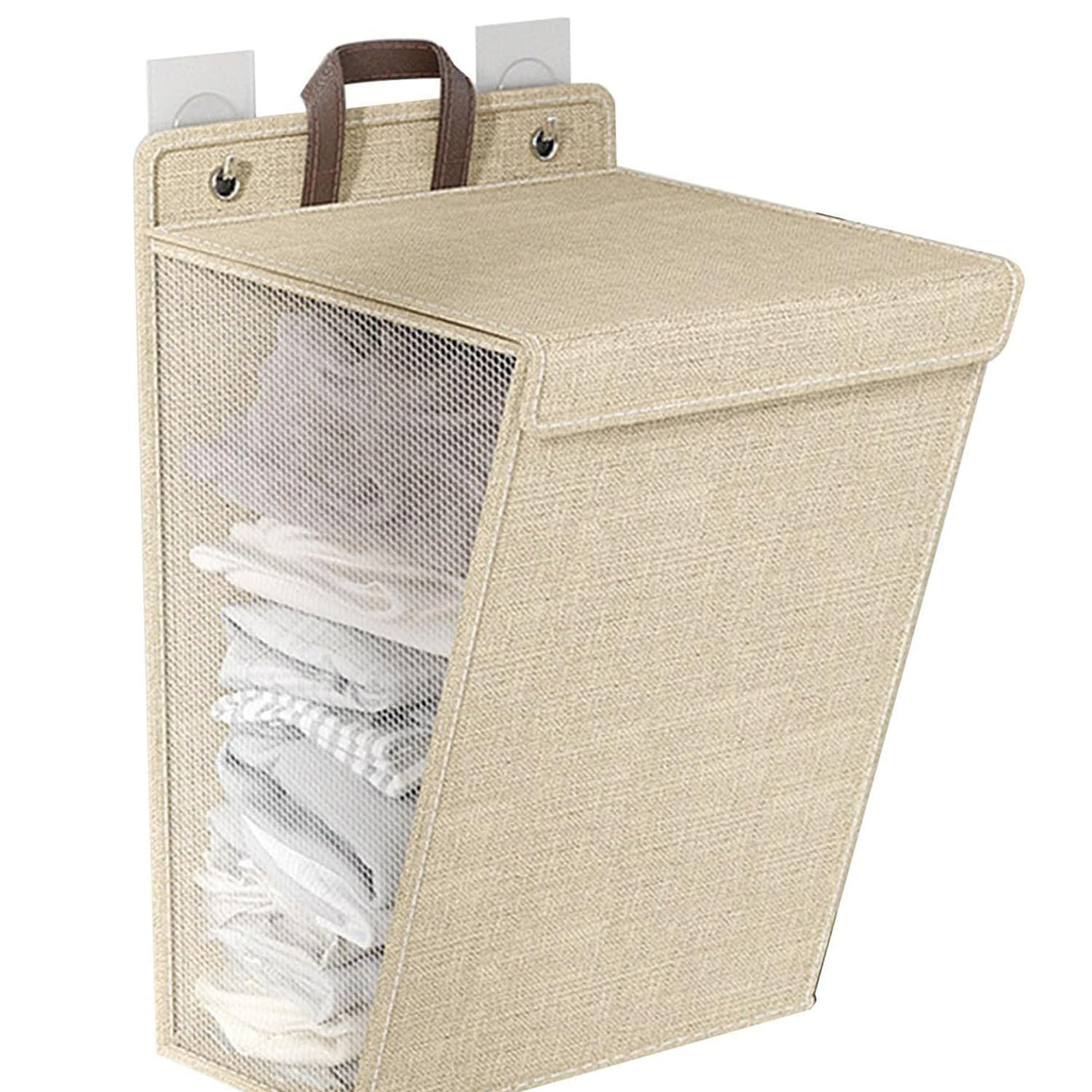 House of Quirk Wall Mounted Laundry Basket, Foldable Clothes Hamper with Handles, Household Organizer Storage Bin for Bedroom Hamper (Beige, Small)