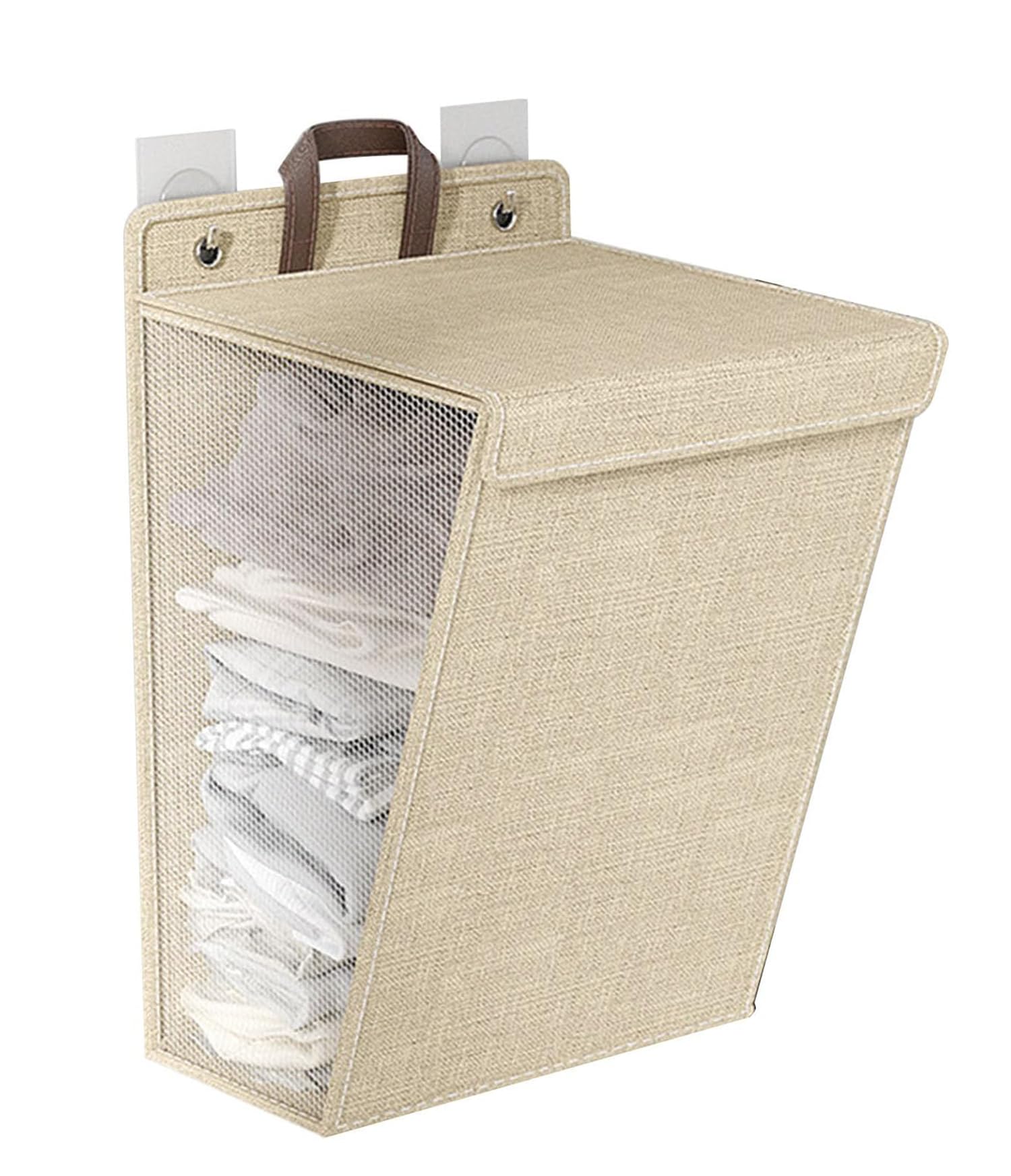 House of Quirk Wall Mounted Laundry Basket, Foldable Clothes Hamper with Handles, Household Organizer Storage Bin for Bedroom Hamper (Beige, Small)