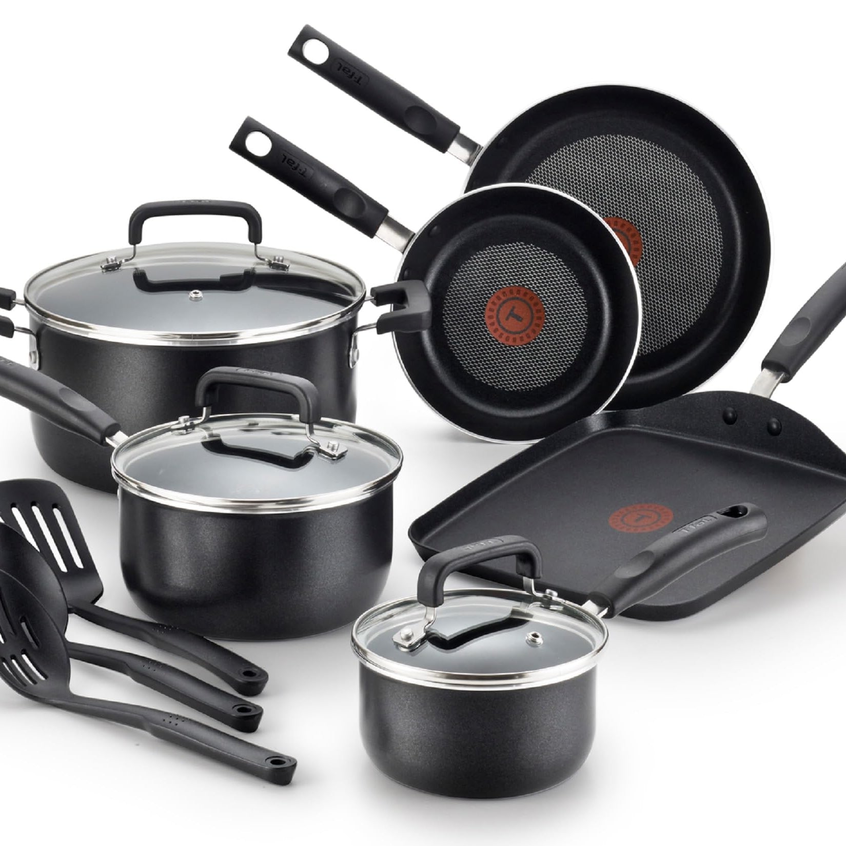 T-fal C530SC Signature Nonstick Expert Thermo-Spot Heat Indicator Dishwasher Safe Cookware Set, 12-Piece, Black