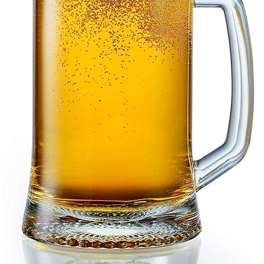 CINSHU INTERNATIONAL Glass Italian Style Jumbo Beer Mug, 400Ml, Set Of 4, Clear