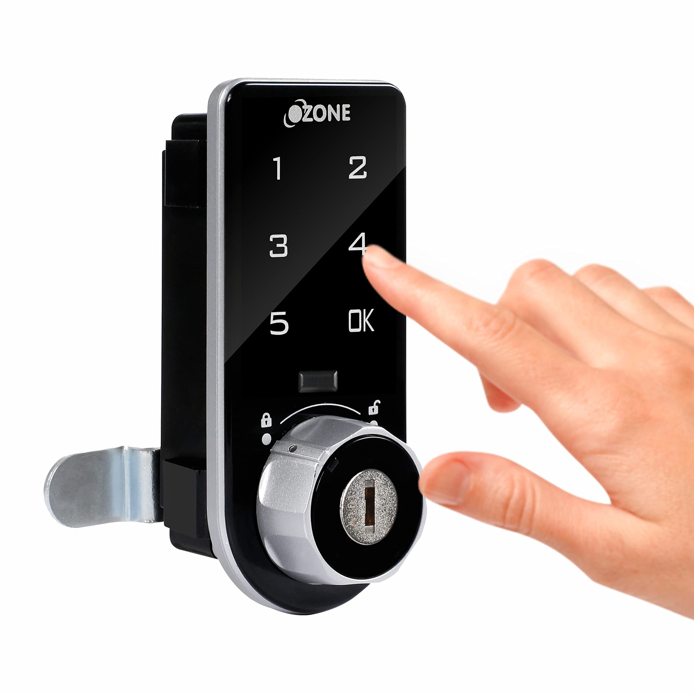 Ozone Rectangular and Handy, Fingerprint and Key Access, Manual Locking System, Smart Furniture Lock (Black) (Password & Key (Vertical))