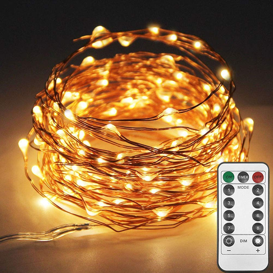 XERGY 33ft 100 LED Copper Wire Fairy String Lights 8 Modes USB Powered with Remote Control for Home Party Diwali Birthday Decoration-Warm White (Pack of 1) lighting for home decoration