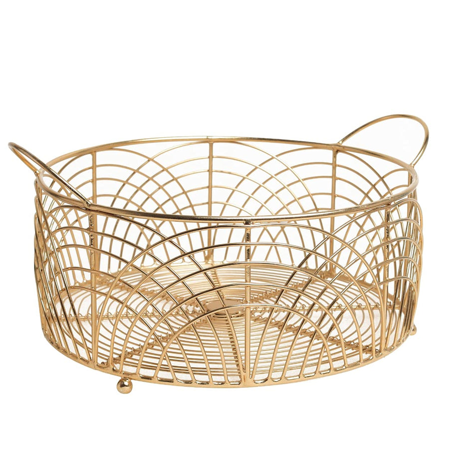 Craft Brio -A TRENDY HANDICRAFTS Cast Iron Gold Plated Decorative Wire Round Basket Diwali Gifting(Gold, 10 Inch Diameter, 5 Inches Height)