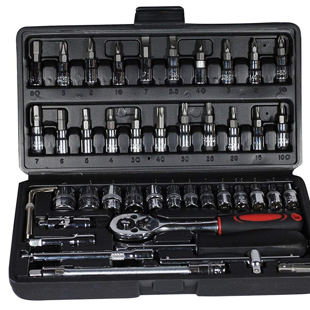 DIP 46 in 1 Pcs Tool Kit & Screwdriver set and Precision Socket Set Wrench Set Multi Purpose Combination Tool Case, Multicolour