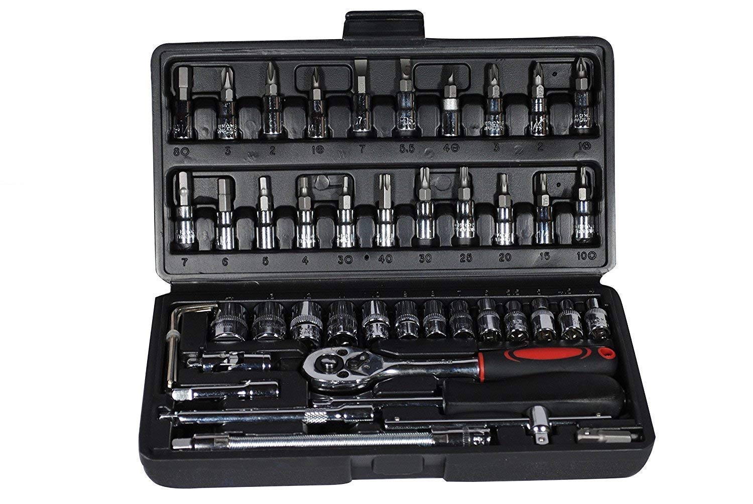 DIP 46 in 1 Pcs Tool Kit & Screwdriver set and Precision Socket Set Wrench Set Multi Purpose Combination Tool Case, Multicolour