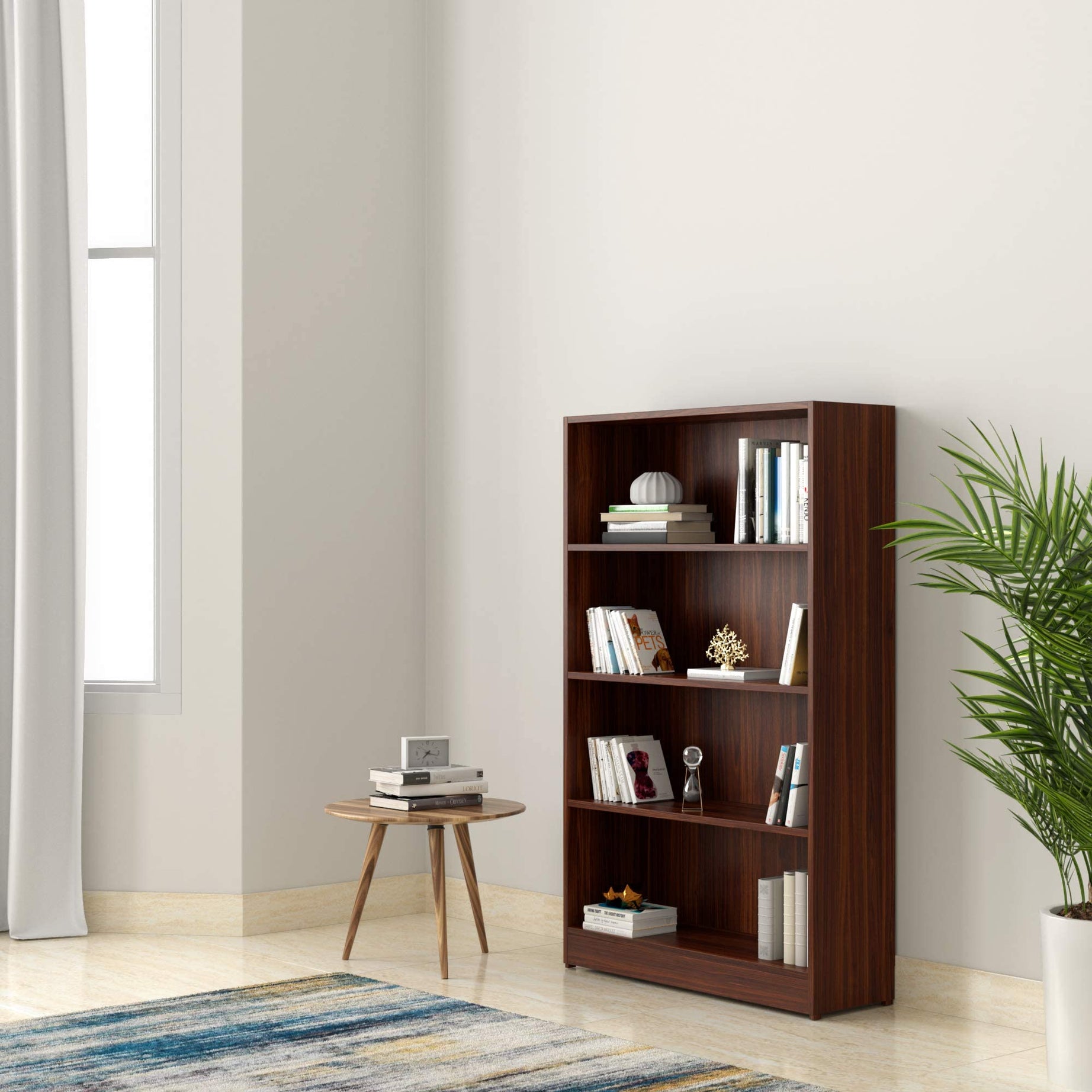 Amazon Brand - Solimo Glanville Engineered Wood 4 Tier Bookshelf (Walnut)