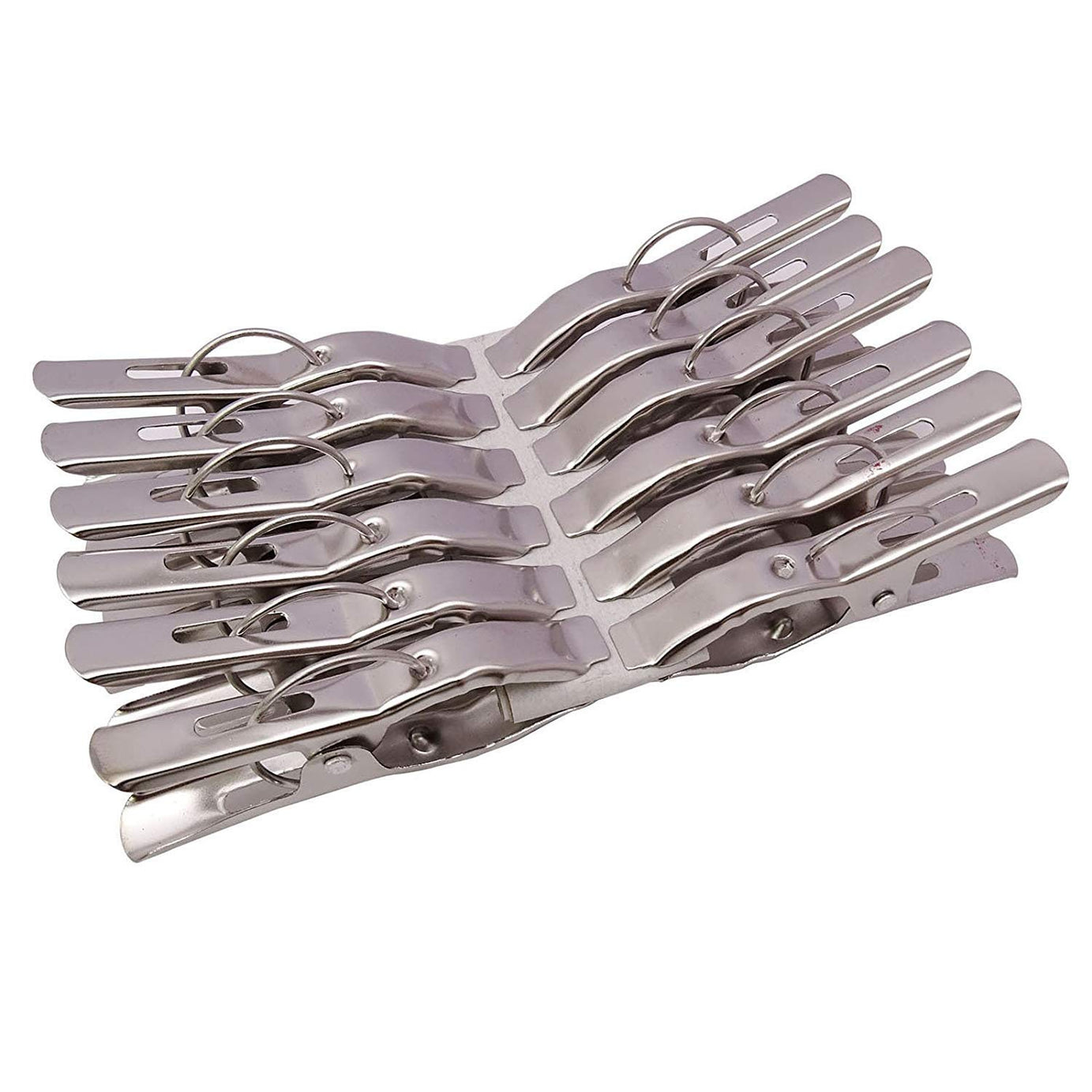 Kuber Industries 12 Piece Stainless Steel Cloth Drying Pegs/Clips, Silver