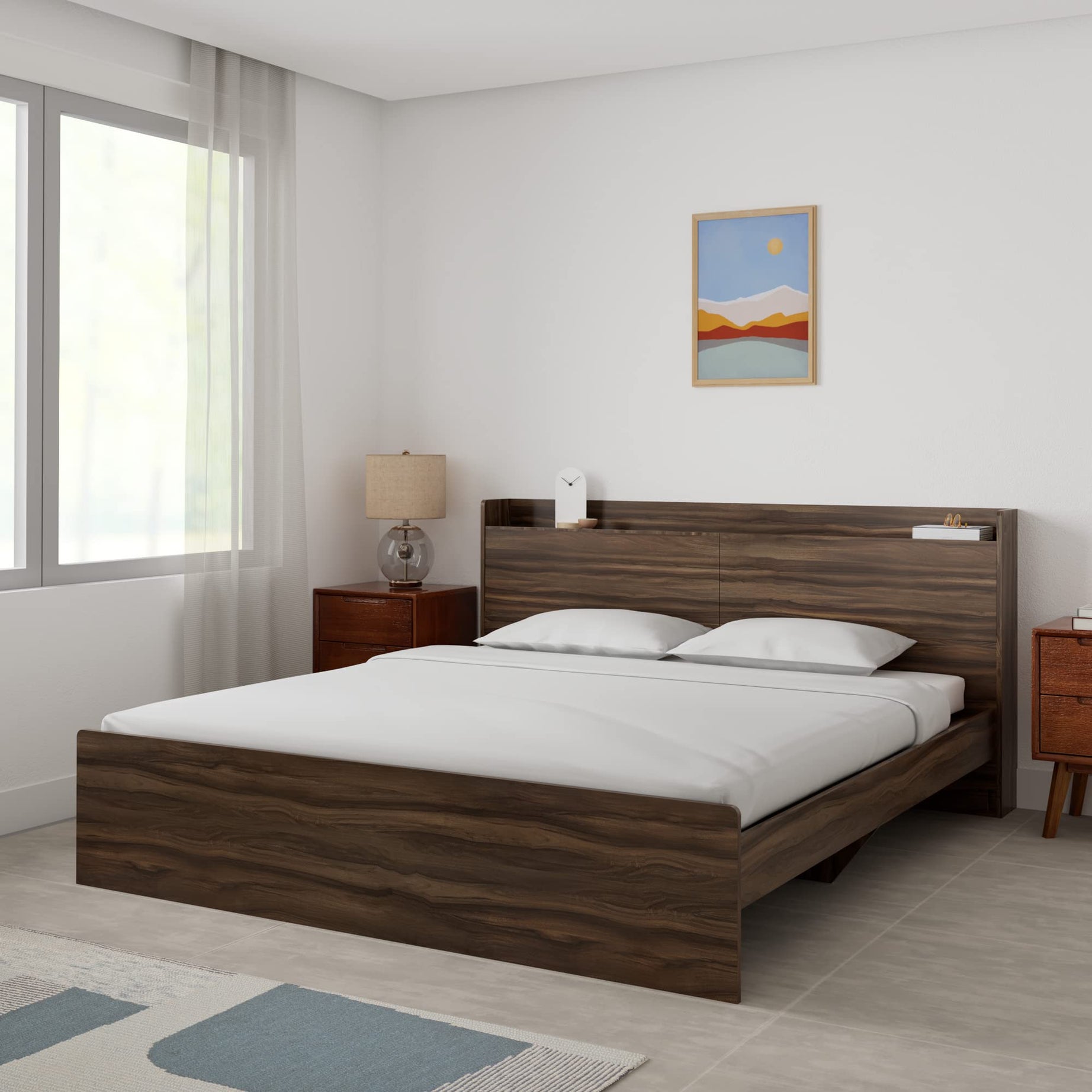 Amazon Brand - Solimo Ashburn Engineered Wood King Bed with Headboard Storage, Asian Walnut