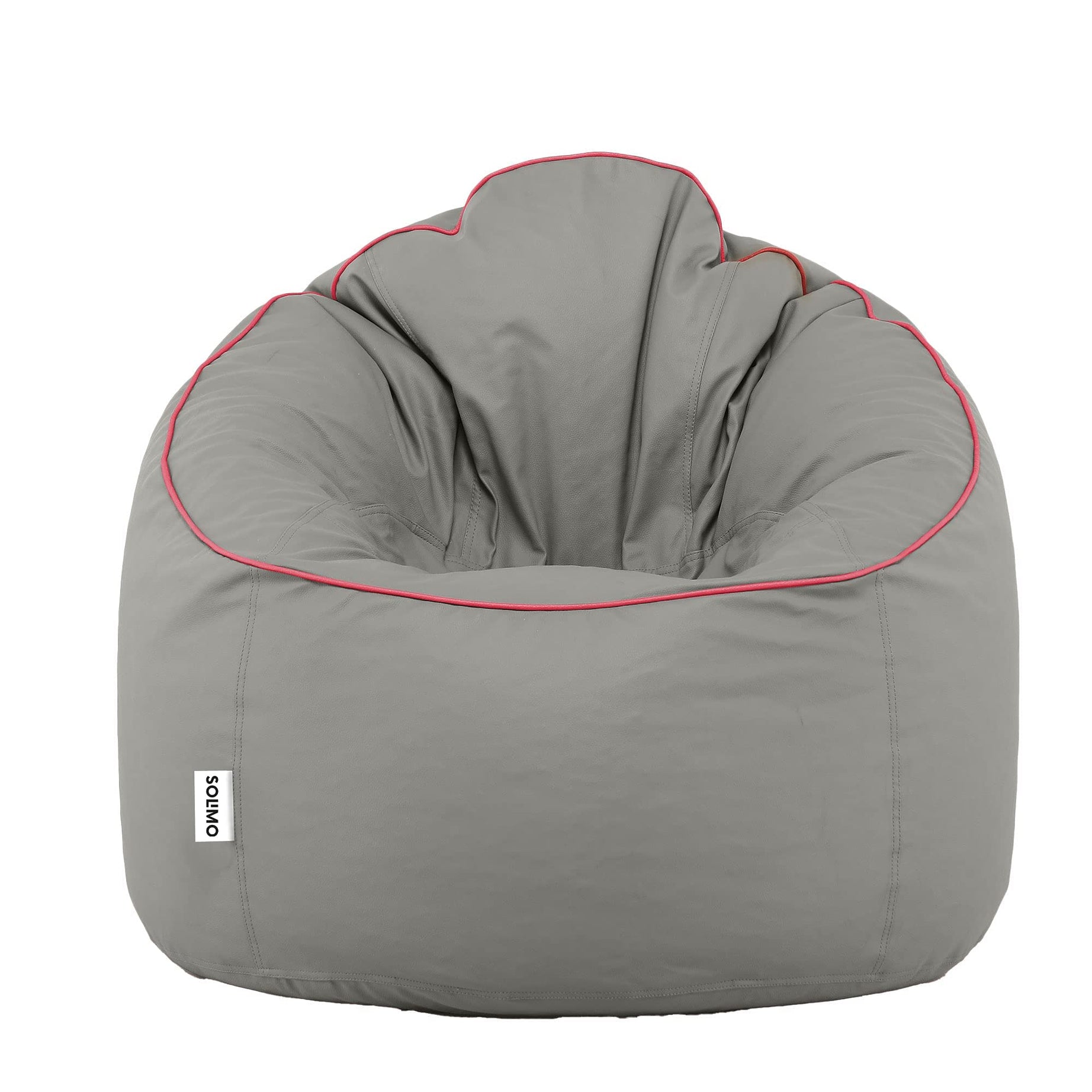 Amazon Brand - Solimo Muddha Sofa XXXL Bean Bag Cover Without Beans (Grey with Pink Piping, Faux Leather)