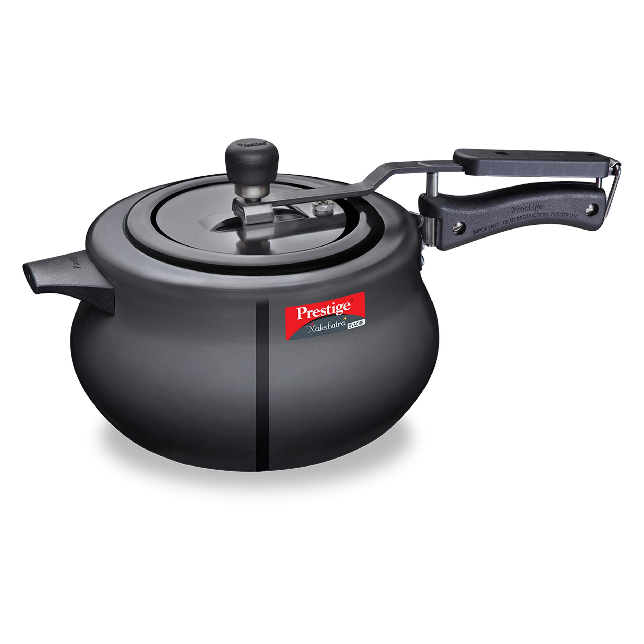 Prestige 5 Litres Svachh Nakshatra Plus Induction Base Inner Lid Hard Anodised Pressure Handi |Black | Deep Lid | Anti-Bulge Base | Sturdy Handles