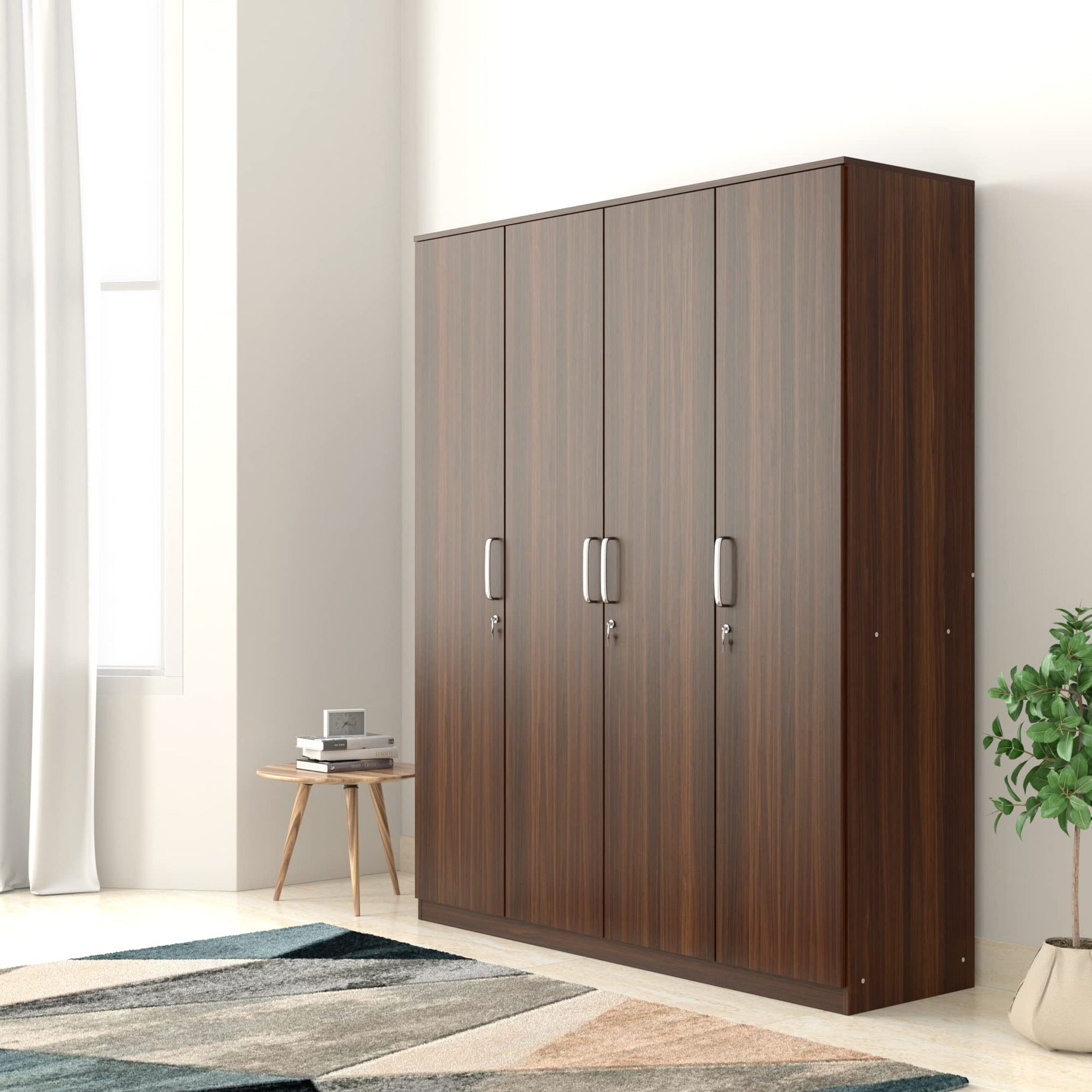 Amazon Brand - Solimo Madray Engineered Wood Wardrobe, Walnut, 4 Door