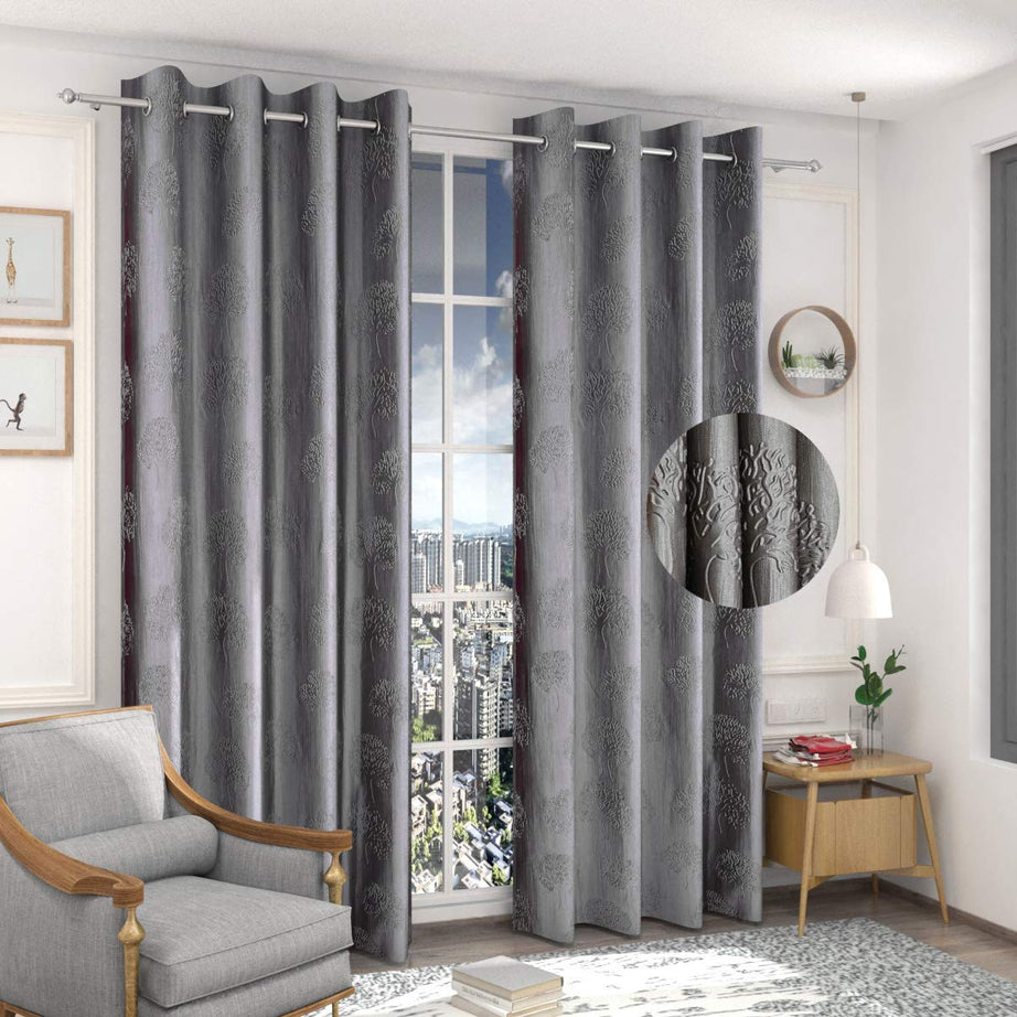 Fresh From Loom Curtains for Door 8 Feet Long | Door Window Curtain | Premium Polyester Punch Parda | Latest Modern Parde for Living Room Bedroom | Home Screens | Eyelet Ring (Grey, 2pc), Eyelet