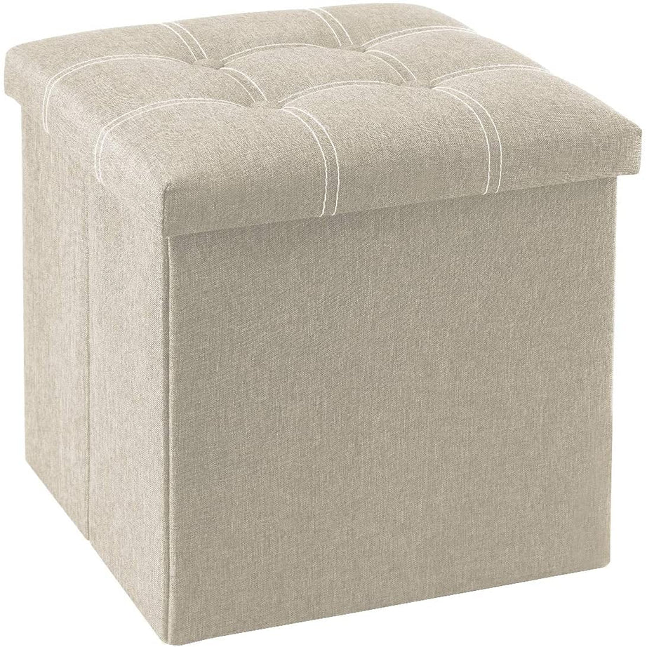 Luxury furniture Square Foldable Storage Ottoman Coffee Cube Table Multipurpose Foot Rest Short Children Sofa Stool Bench for Bedroom home office X-Large Size (X-Large(38 X 38 X 38 C.M.), L Beige)