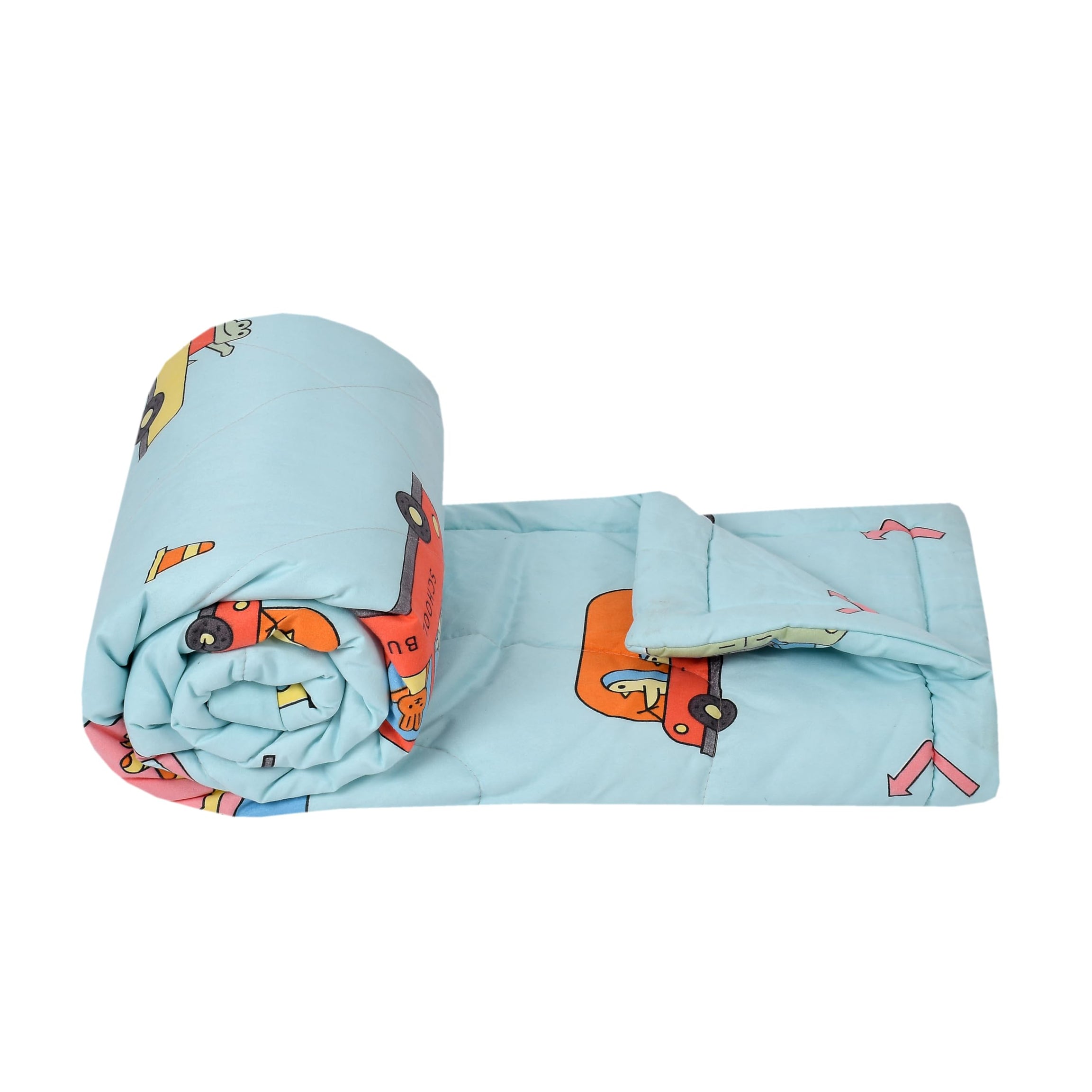 FRESH FROM LOOM Single Bed Cartoon Printed Blankets for Kids | Dohar for kid Boys & Girls | Glace Cotton Soft Children Comforters | Summer & Winter Blankets (60x90 Inches | Bus Aqua)