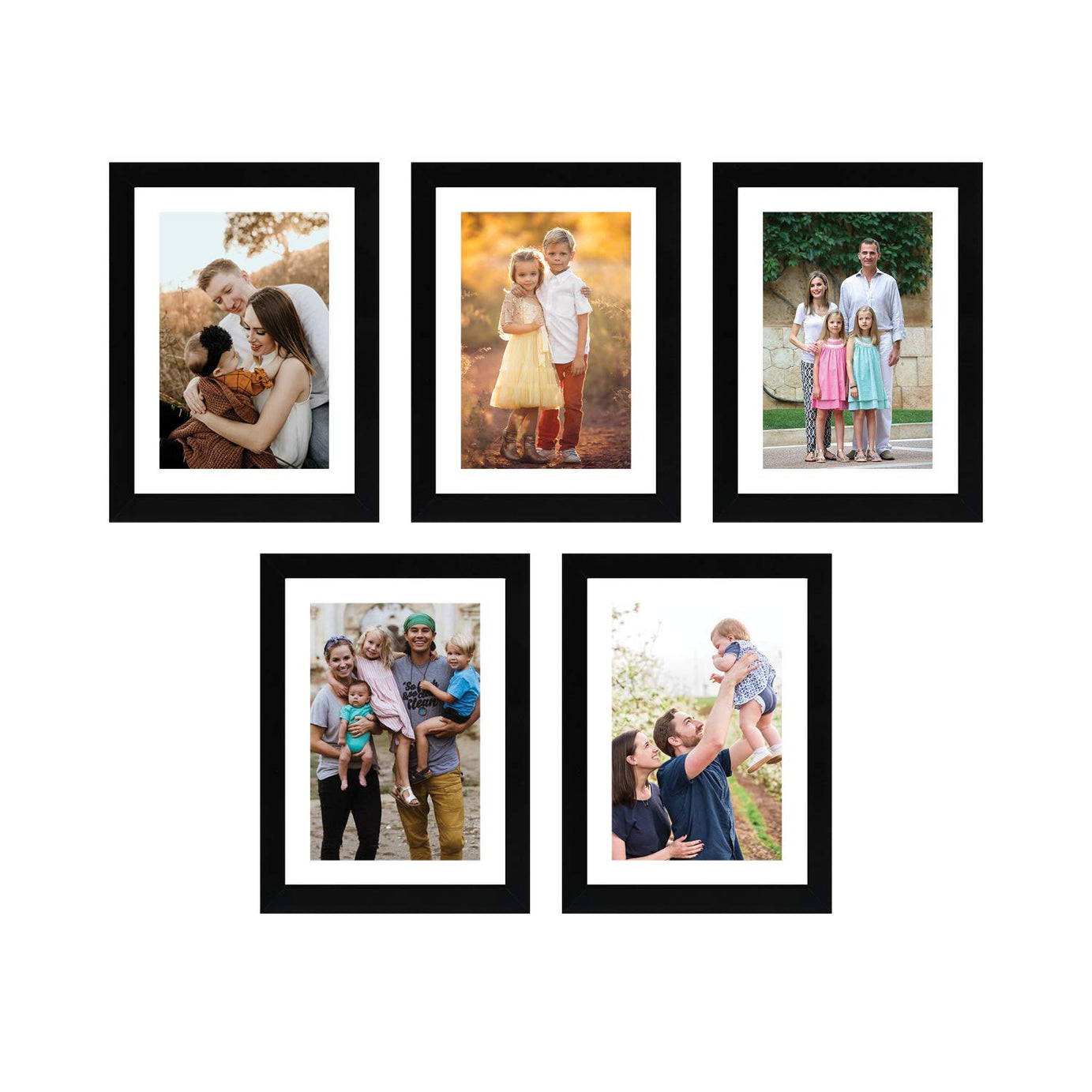 Amazon Brand - Solimo Set Of 5 Photo Frames With Mount Paper (6 X 8 Inch - 5), Black, Wall mount, Rectangular