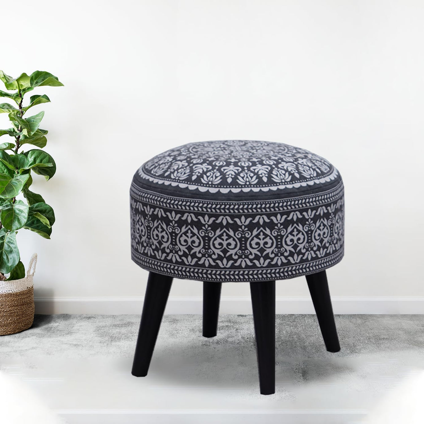 Greetwood Stool Ottoman Pouffes for Living Room, Kitchen, Home, Office Furniture with Soft Cotton Cushion Mudda � Footrest Stool for Chair Sofa Bed Dressing D�cor, Mandala Grey (17 Inch Pack of 1)