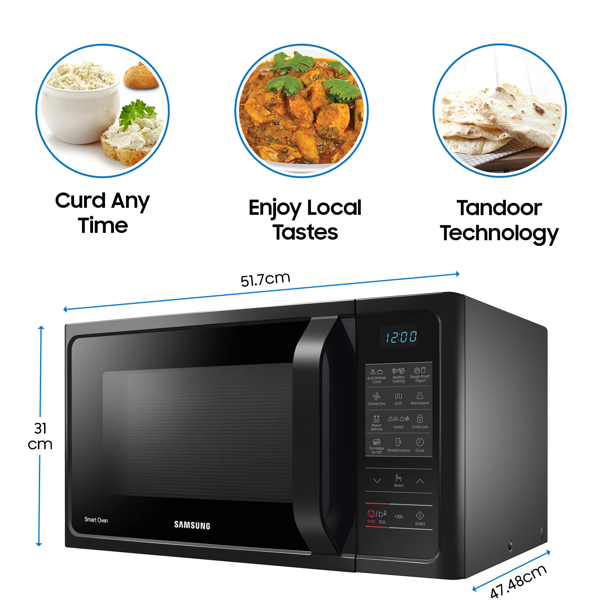 Samsung 28L, Convection Microwave Oven with Curd Making(MC28A5013AK/TL, Black, 10 Yr warranty)