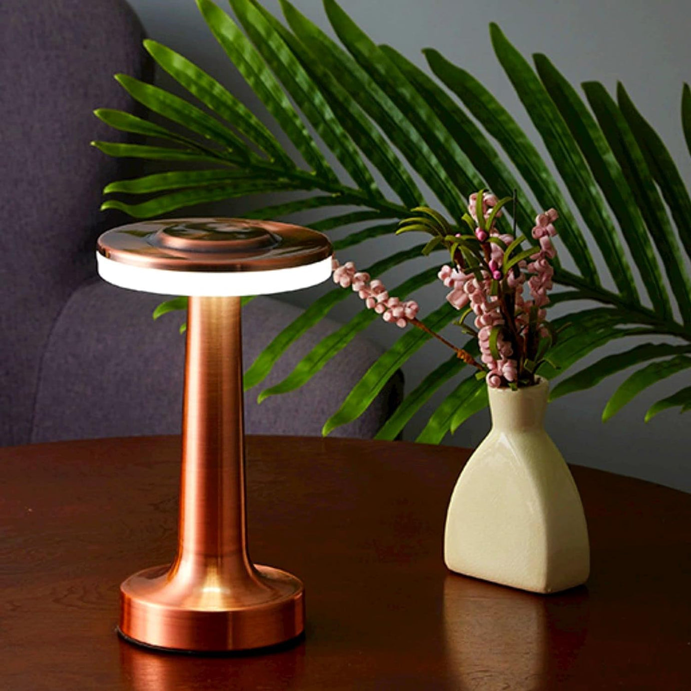 NYRWANA Table Lamp | 2000 mAh Battery | Lamps for Home Decoration, Lamp for Bedroom, Table Lamp for Bedroom, LED Rechargeable Lamp, Stepless Dimming, 3 Colour Touch Control - Metal (Rose Gold)