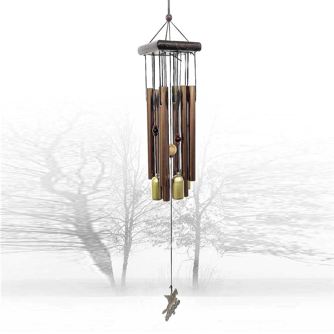 Lilone Wood 8 Pipe 4 Pencil Bell Wind Chimes For Positive Energy For Balcony Bedroom With Sweet Sound | 24 Inch Long, Golden