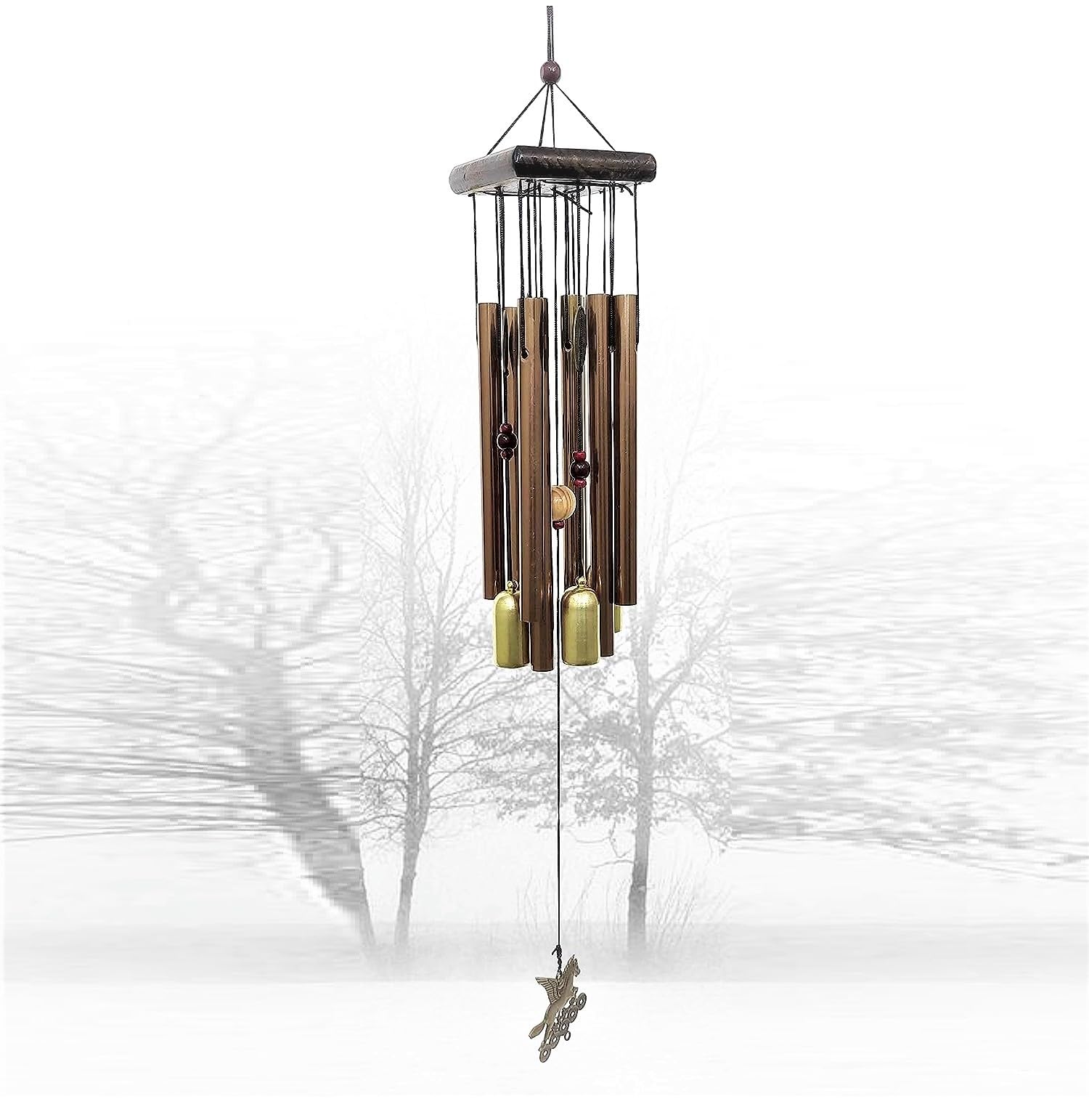 Lilone Wood 8 Pipe 4 Pencil Bell Wind Chimes For Positive Energy For Balcony Bedroom With Sweet Sound | 24 Inch Long, Golden