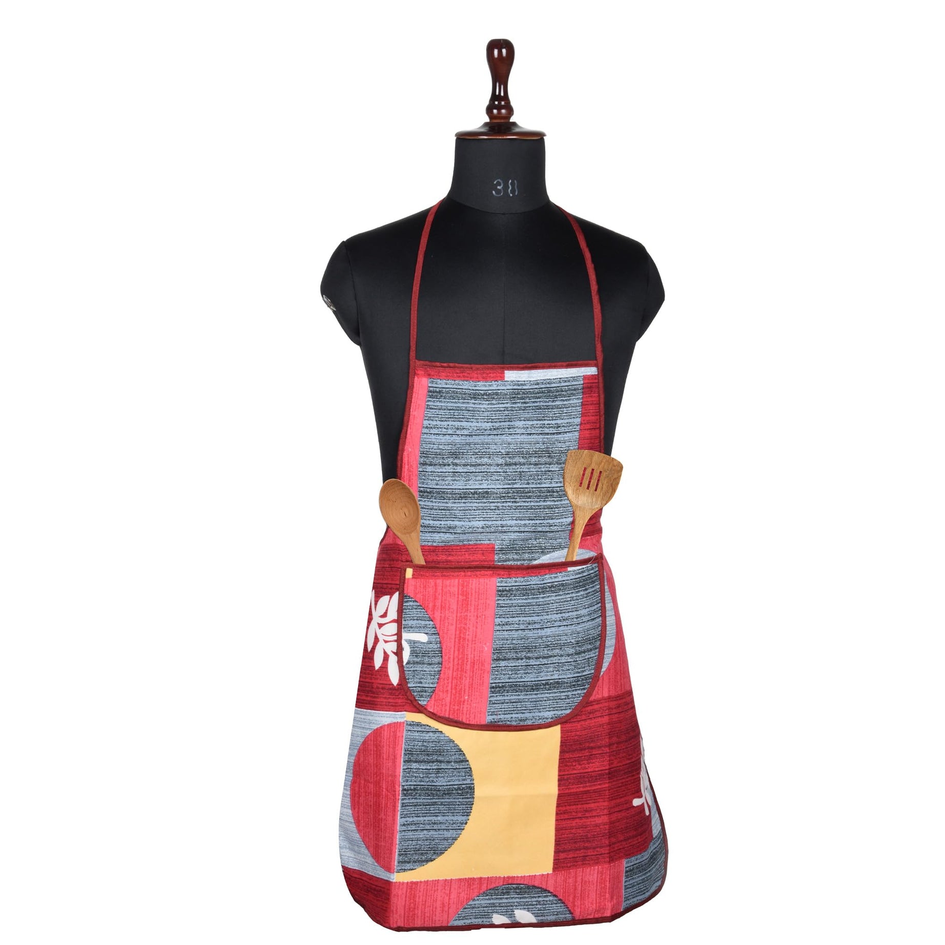 Kuber Industries Kitchen Apron | Kitchen Dress for Women | Water-Resistant Apron | Apron for Restaurant | Front Pocket | Apron for Chef | Cooking Apron for Men | Printed | Red