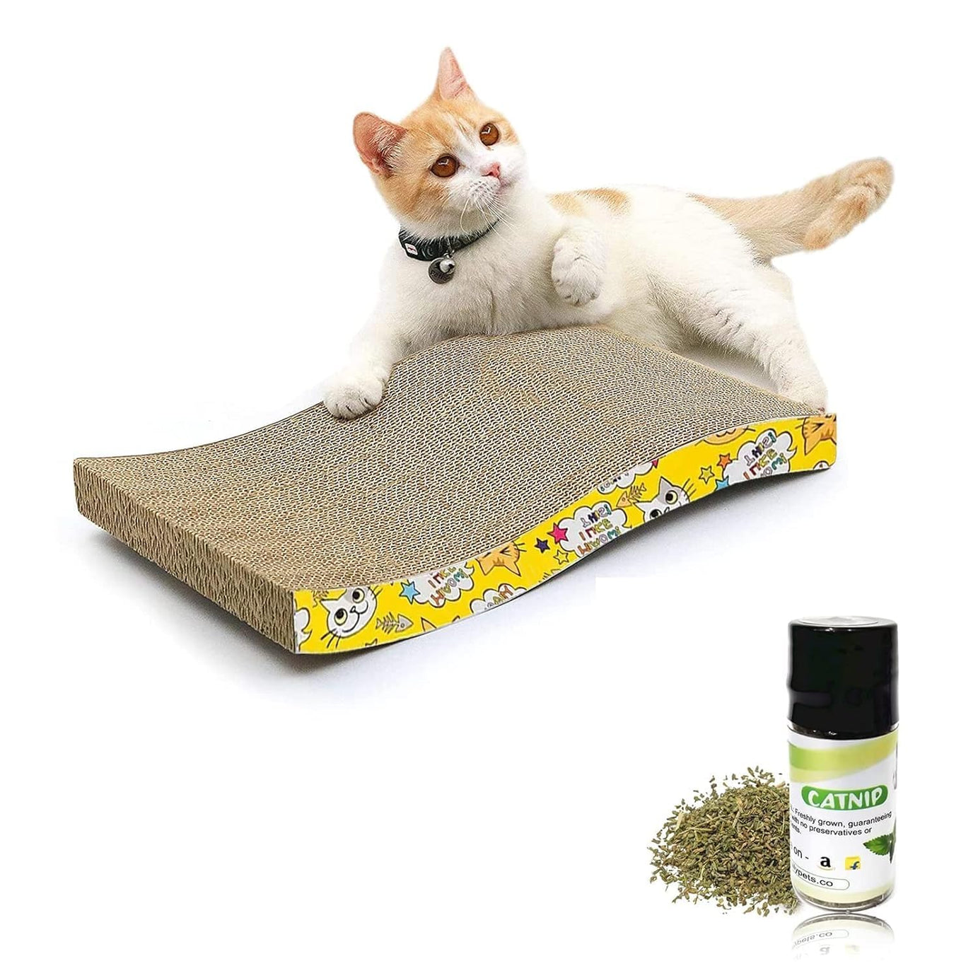 Emily Pets Cat Scratcher Cardboard 2 in 1 Reversible Scratching Pad Recyclable Corrugated Scratch Toy with Wave Shape & 10ML Catnip Cat Scratch Lounge for Furniture Protection Scratch Board