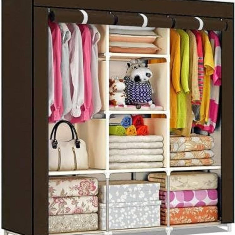 Jureto Collapsible Wardrobe 8 Shelves Storage Unit almari Closet Clothes Storage Rack Quick Wardrobe/Cabinet/Multipurpose Storage Rack, Foldable, Collapsible Fabric Wardrobe Organizer 2024 (Brown)