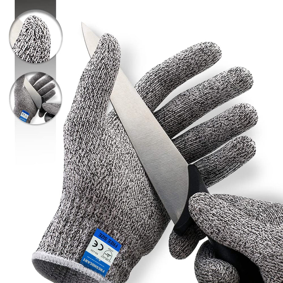 Karomouj Karo-988S Anti Cut Resistant Level 5 Protection With Elastic Hand Fitting Safety Gloves (Free Size, Grey, 1 Pair), Pack Of 1 - Rubber