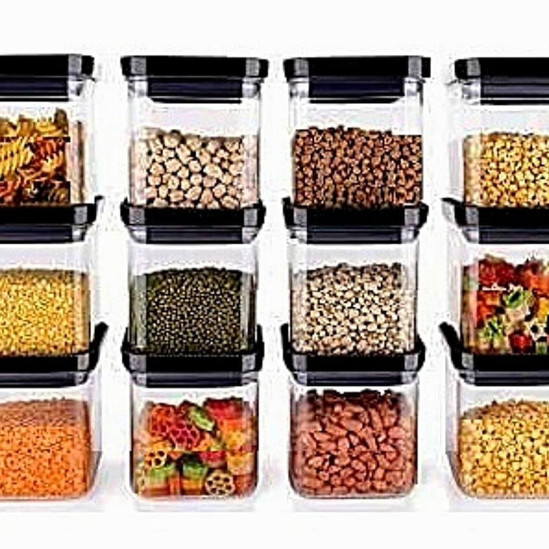 Kitchwell Airtight Plastic Storage Jar and Container Set Unbreakable Push up Square Containers, Kitchen Storage Container, Grocery Container & Container Set (550 ML, 4)