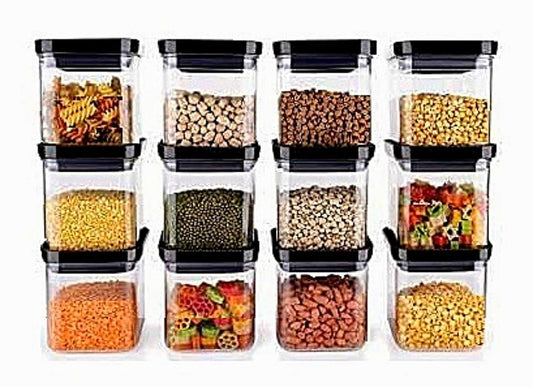 Kitchwell Airtight Plastic Storage Jar and Container Set Unbreakable Push up Square Containers, Kitchen Storage Container, Grocery Container & Container Set (550 ML, 4)