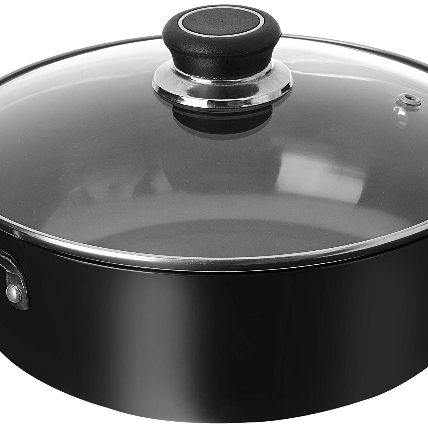 Amazon Brand - Solimo - Hard Anodized Deep Kadhai With Induction Bottom And Glass Lid (22 Cm), Black