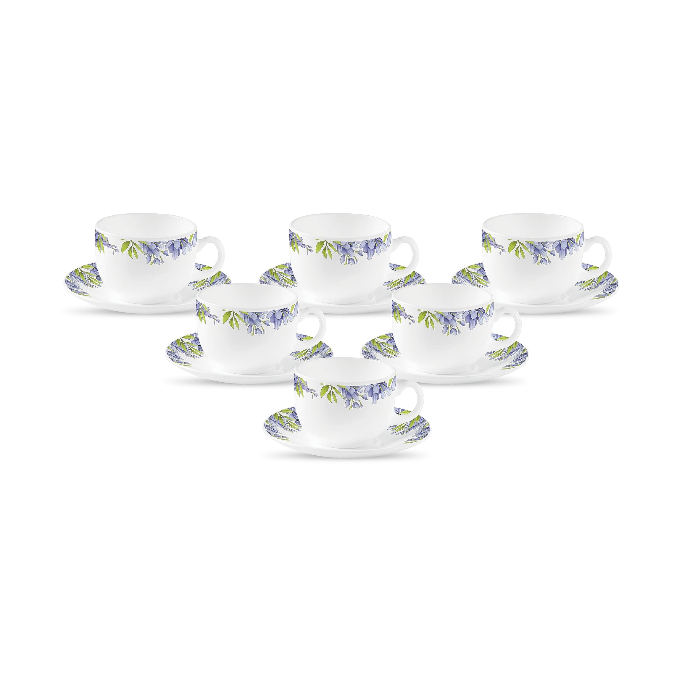 La Opala Diva, Pearl Collection Opal Glass Crockery | Cup & Saucer, Set of 12 | Lively Hues, 160 ml | for Tea & Coffee | Microwave Safe | 100% Vegetarian | Extra Strong | Super Light | Super White