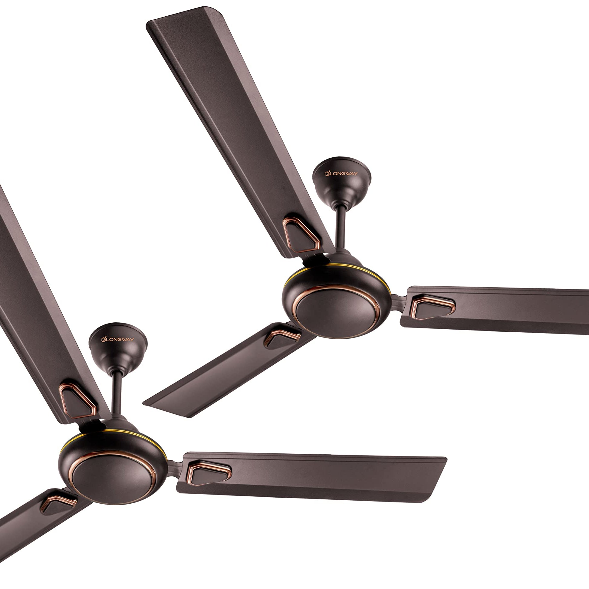 LONGWAY Kiger P2 1200 mm/48 inch Ultra High Speed 3 Blade Anti-Dust Decorative Star Rated Ceiling Fan (Smoked Brown, Pack of 2)