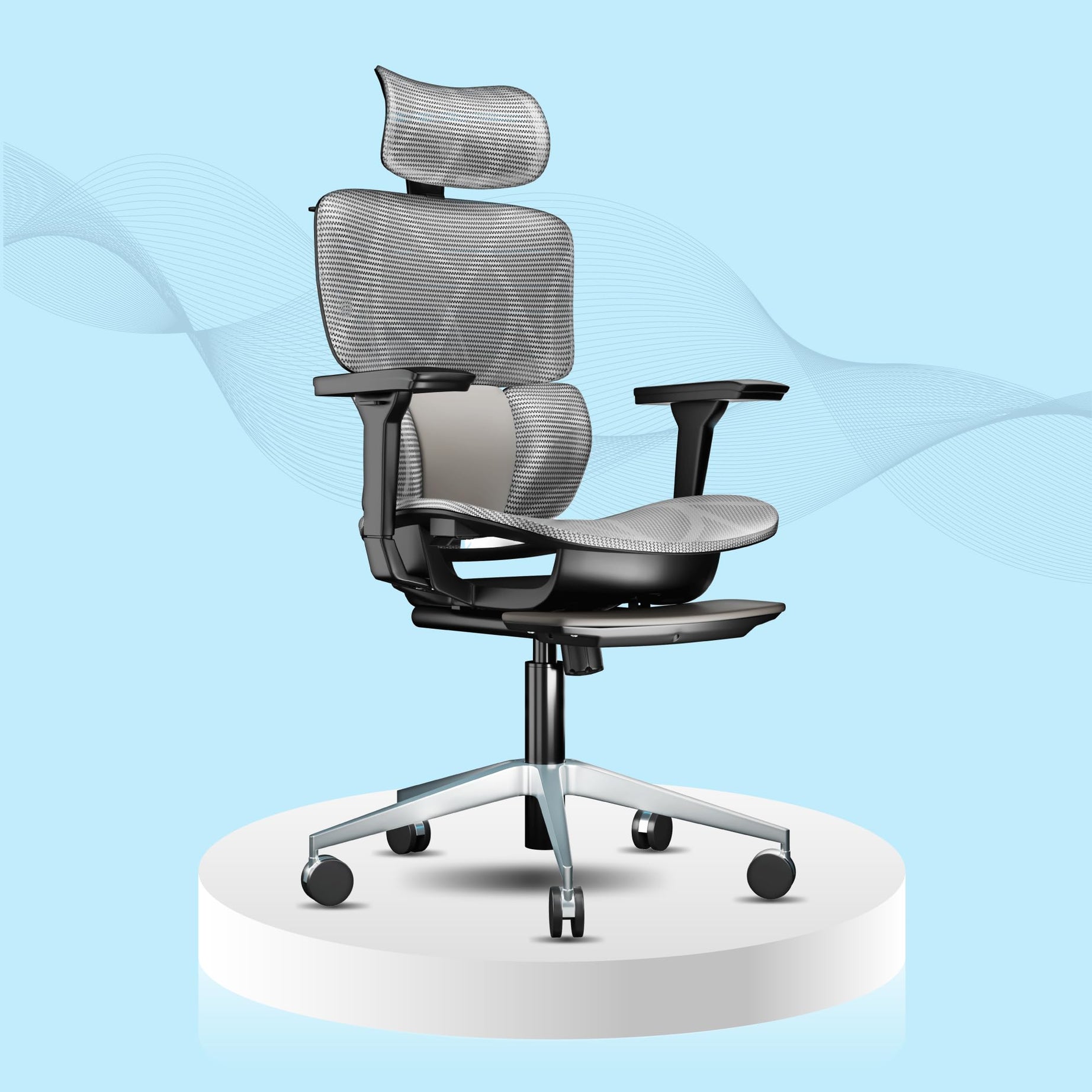 ErgoSmart by The Sleep Company - Ultra Ergonomic Office Chair | Ultra Ergonomic Spine Protection | Ergonomic Office Revolving Chair with Footrest| Smart Adjustable Flexi Backrest | Grey (Ultron)