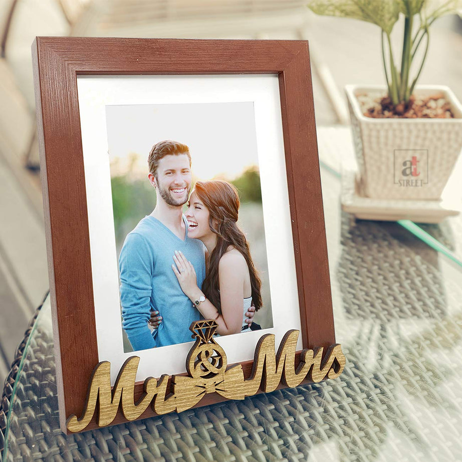 Art Street MR and MRS Table Photo Frame for Couple Gifts, Brown Valentine,Synthetic Wood Table Photo Frame