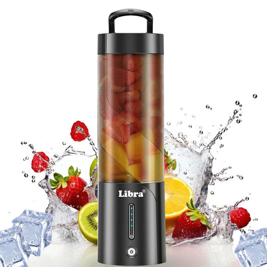 Libra Portable Blender for Smoothie and juices, Milk Shakes and Crushing Ice, USB Rechargeable Blender for Gym, Office and School, 4000 mAh 200 Watts Motor, 450 ML Jar, 6 Sharp SS Blades(Black)