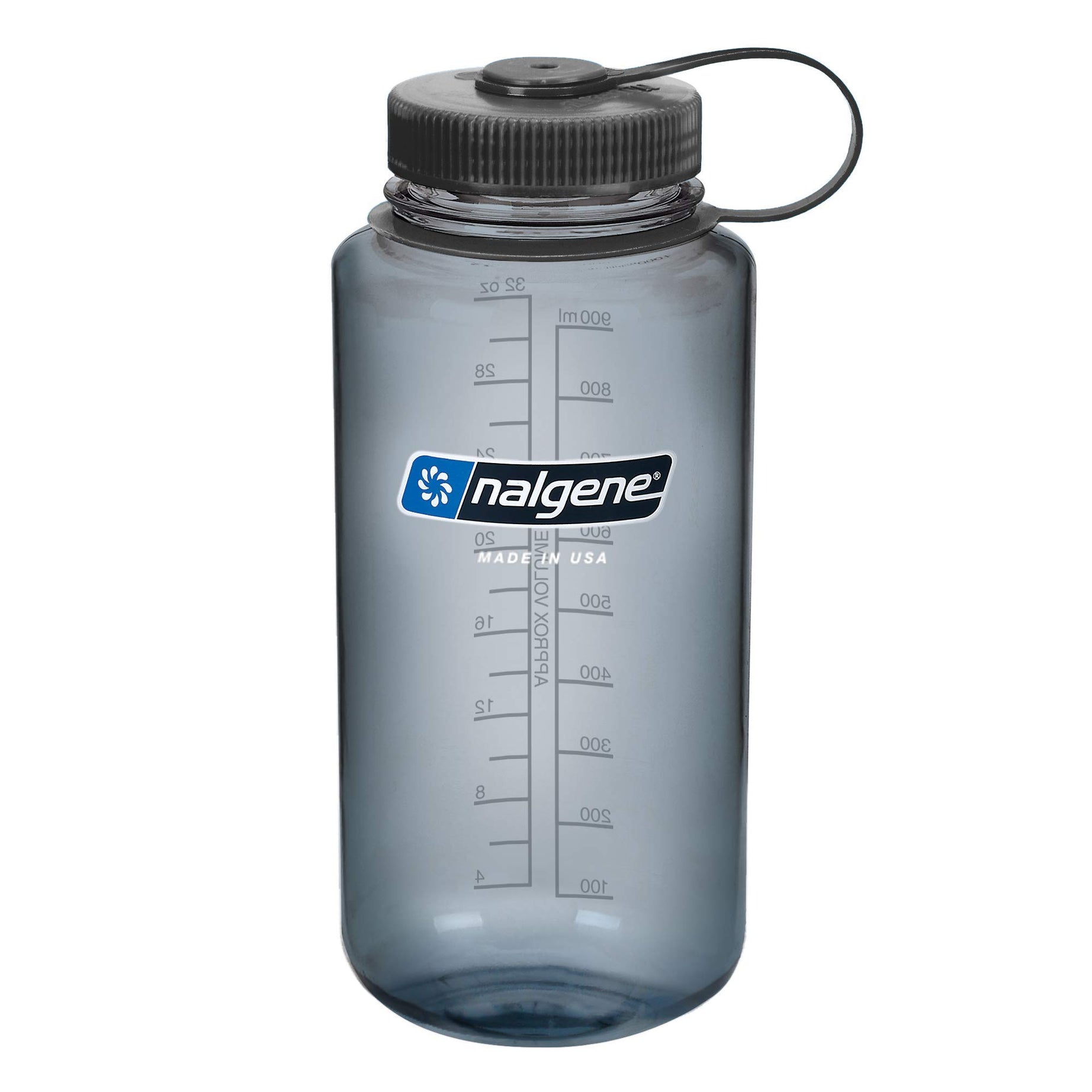 Nalgene - Wide Mouth Bpa Free Water Bottle Gray with Black Lid 32 oz.