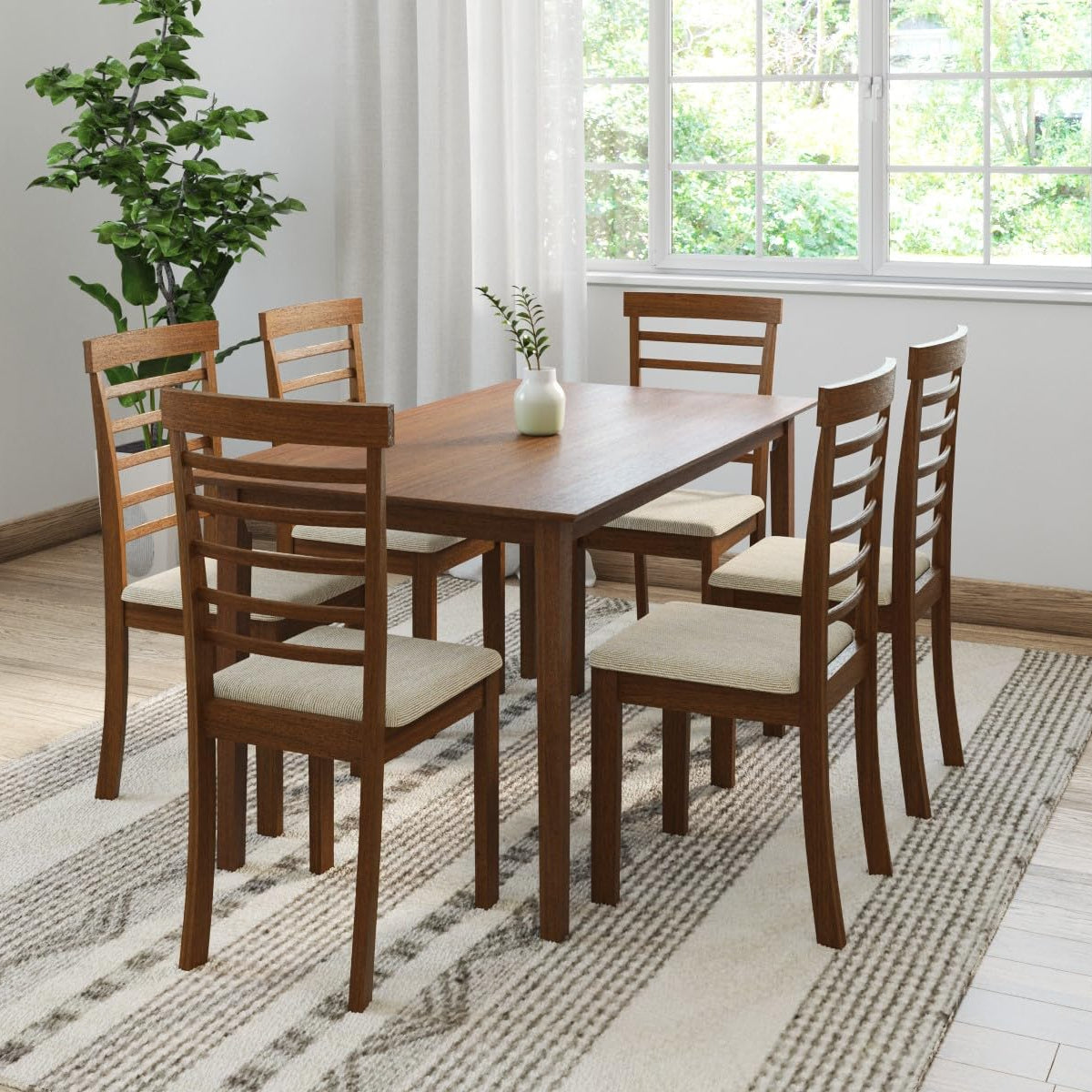 Amazon Brand - Solimo Fecia 6-Seater Solidwood Dining Set with 6 Chairs (Antique Oak Finish)