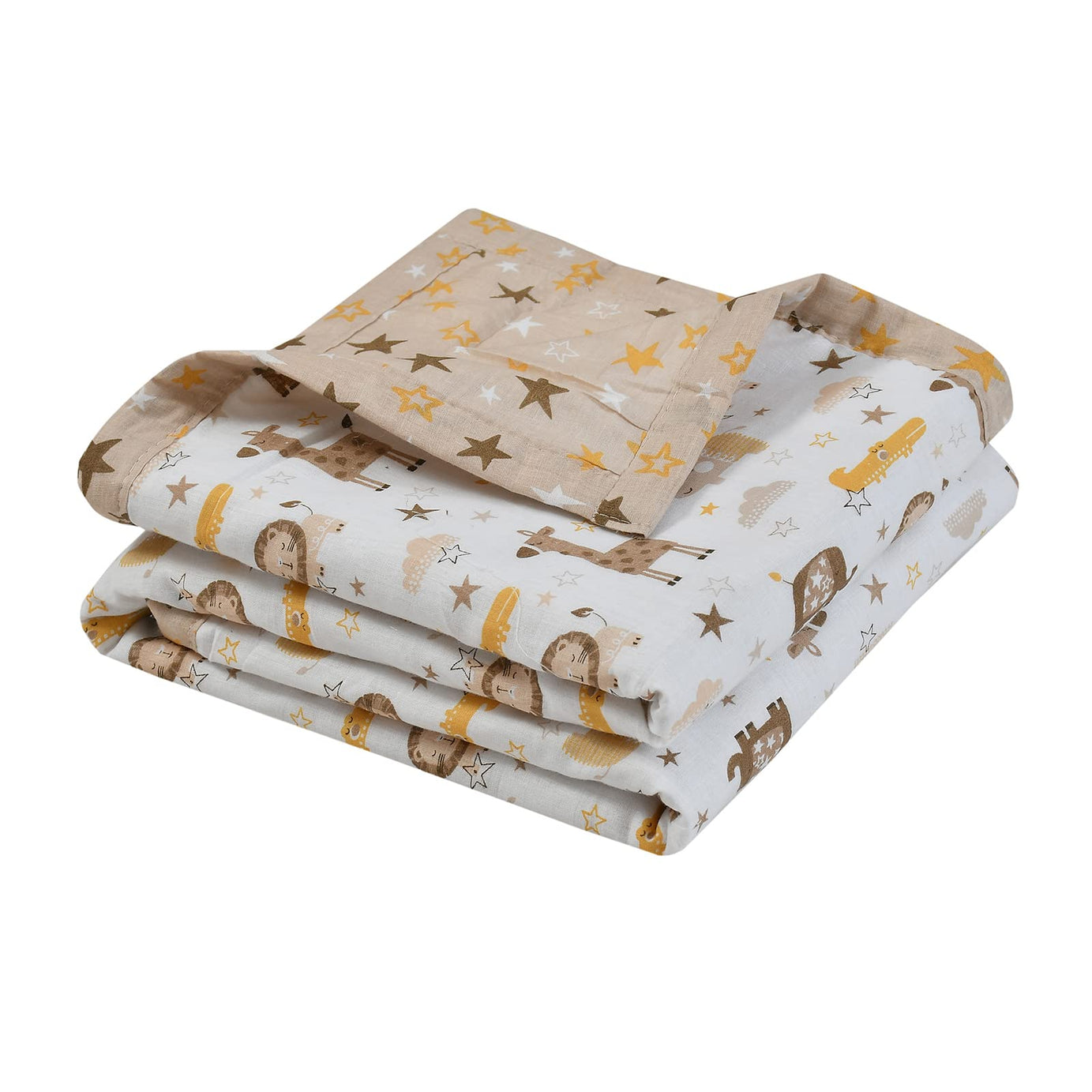 Florida Cotton Kids Reversible Baby Bed Blanket/AC Dohar (Beige, 100x140CM)