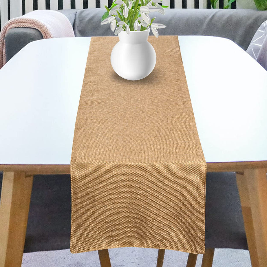 Faburaa Jute Table Linen, Table Runner for Dining Table 4 Seater 12x60 Inch (Golden)