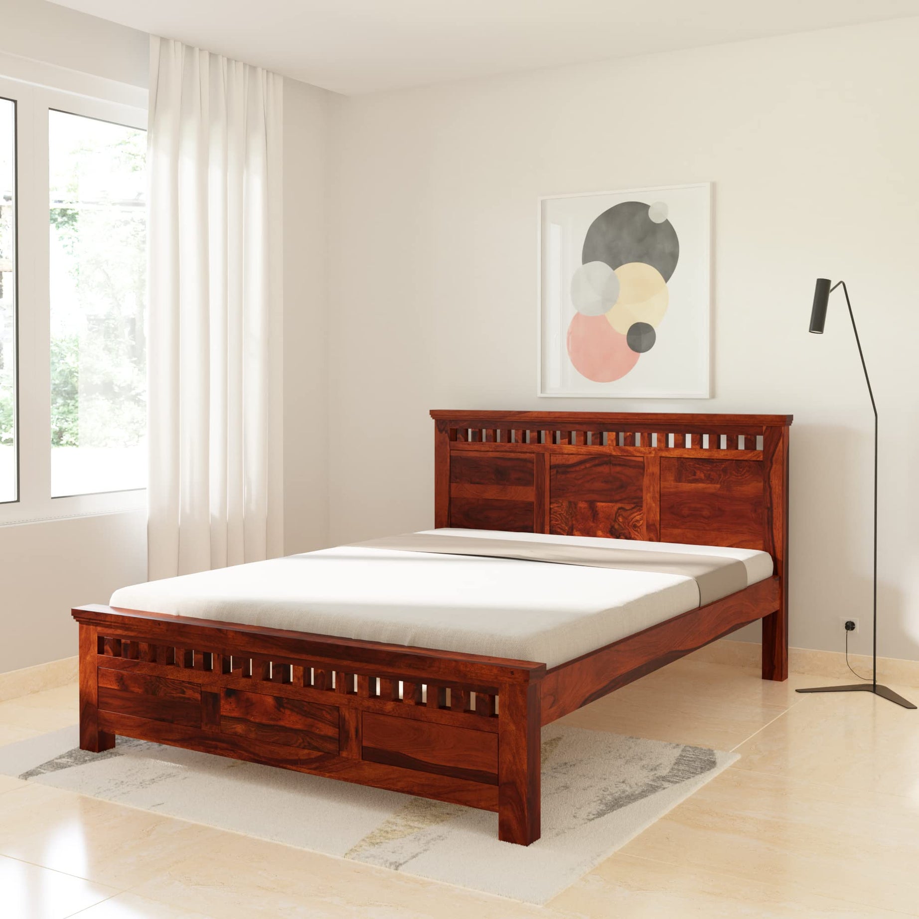 Amazon Brand - Solimo Agnus Queen Size Solid Sheesham Wood Bed Without Storage (Honey Finish)