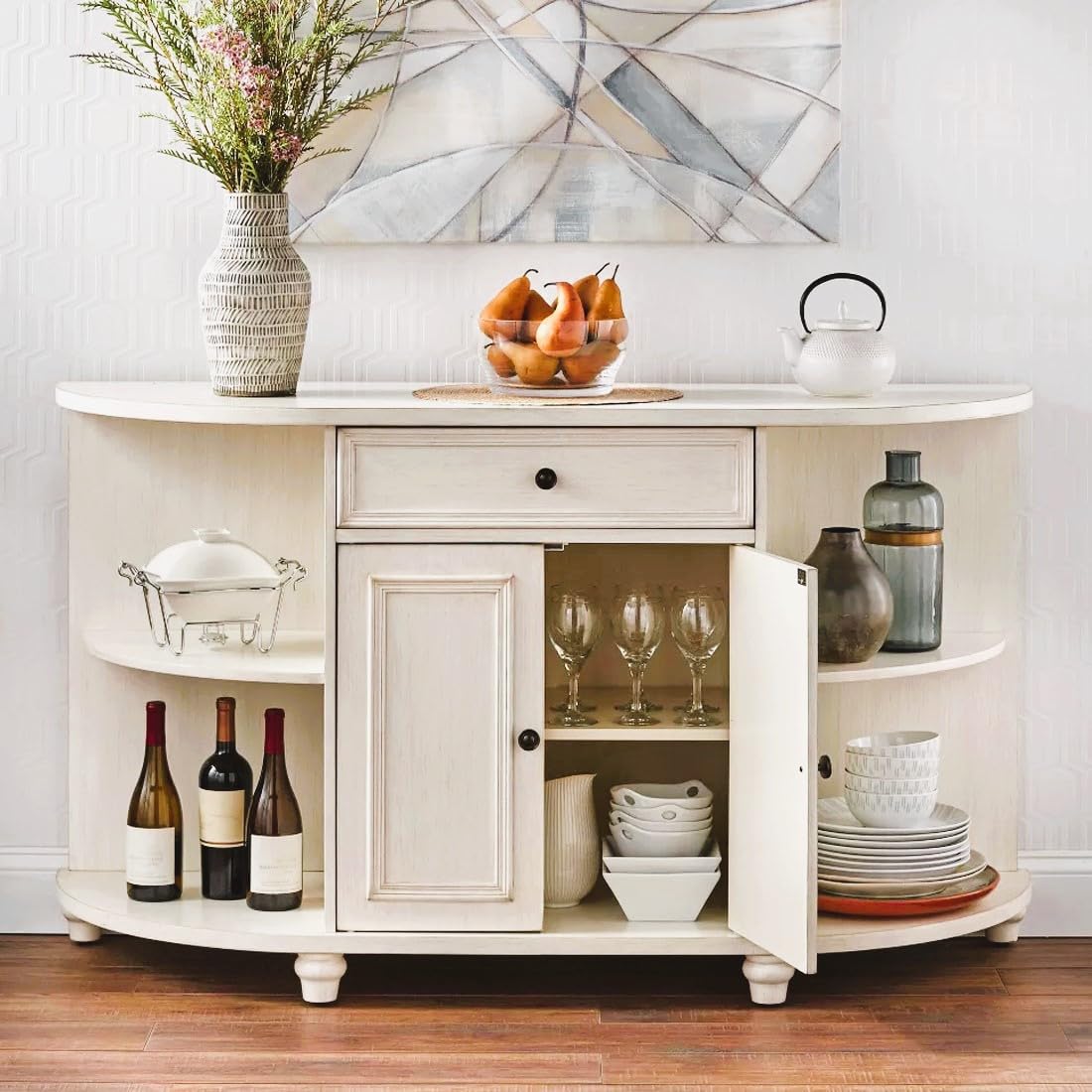 Woodefly Wooden Bar Cabinet for Home || Home Bar Furniture || Mango Wood Bar Cabinet with Storage (White 2)