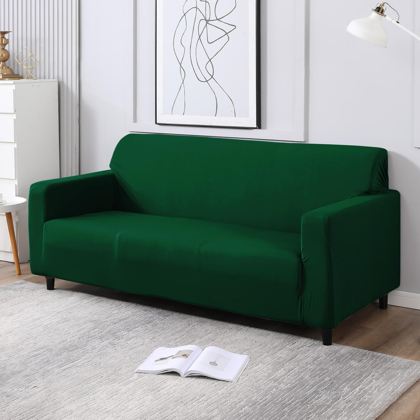 HOKIPO Elastic Stretchable 3 Seater Sofa Cover, Bottle Green (AR-4279-E25)