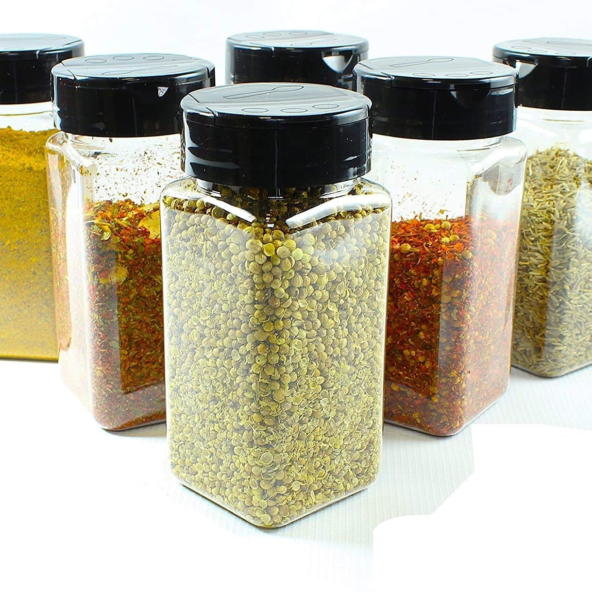 Ash & Roh® Salt & Pepper Glass Jar Spice Holder Dispensers Oregano and Chilly Flakes Dispenser Shaker Masala jar Spice Container Square (120 ML Each Bottle) (3)