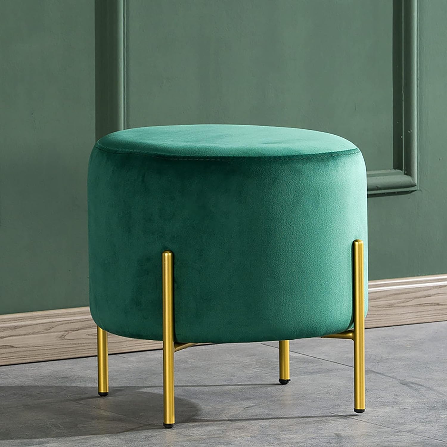 WOODISH Ottoman Stool for Living Room Set of 1 | Pouffes for Sitting Ottoman | Foot Rest Ottoman stools with 4 Metal Legs (16 inch Height, Green)