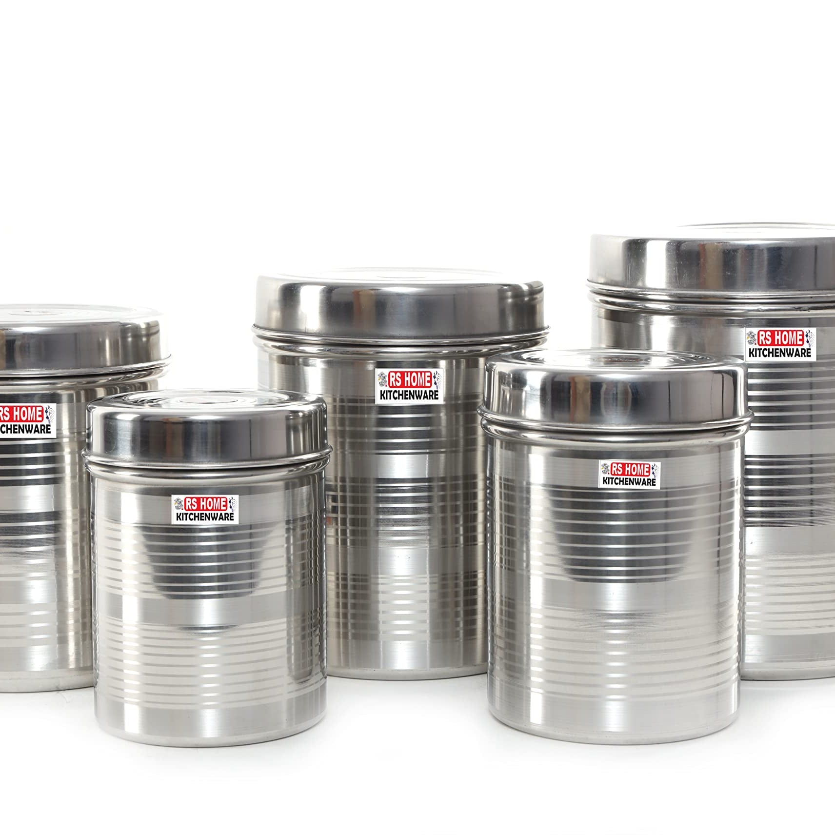 R S HOME KITCHENWARE High Grade Stainless Steel Jars For Modern Kitchen Steel Grocery Container Steel Storage Containers For Kitchen Set-5 Pcs (250 Ml, 400 Ml, 500 Ml, 750 Ml, 1000 Ml),Silver