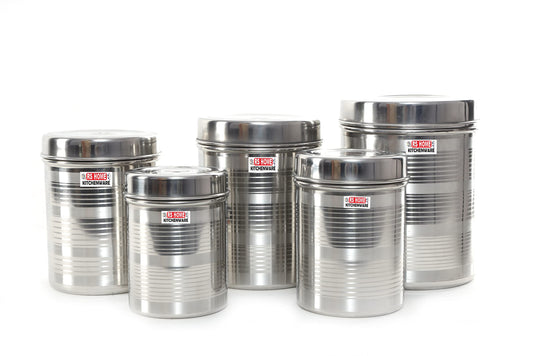 R S HOME KITCHENWARE High Grade Stainless Steel Jars For Modern Kitchen Steel Grocery Container Steel Storage Containers For Kitchen Set-5 Pcs (250 Ml, 400 Ml, 500 Ml, 750 Ml, 1000 Ml),Silver