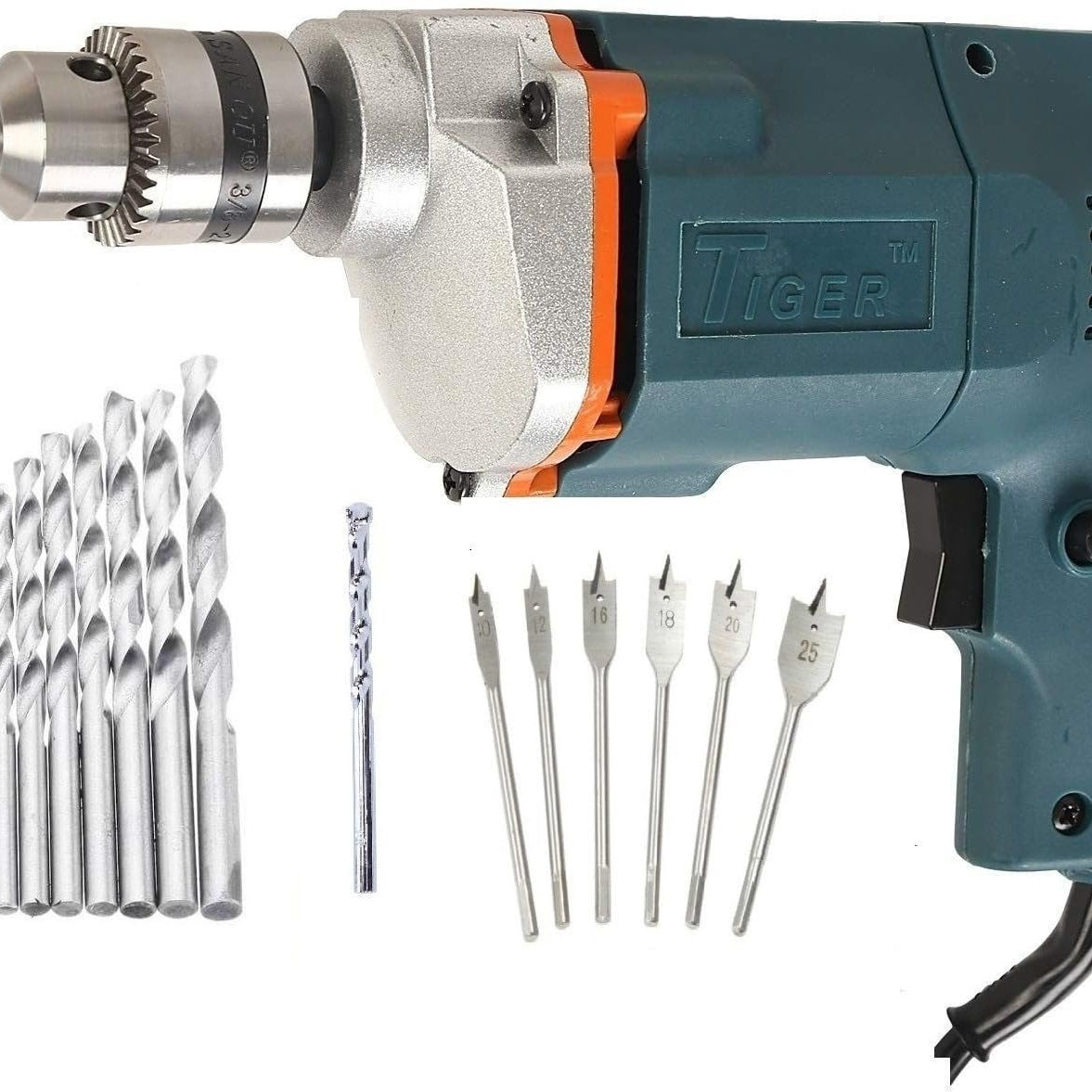 Inditrust New 6-Month Warranty 10mm Electric Drill machine with 13pc HSS bit 1pc Masonry 6pc Flat wood bit (Pack of 4) Pistol Grip Drill